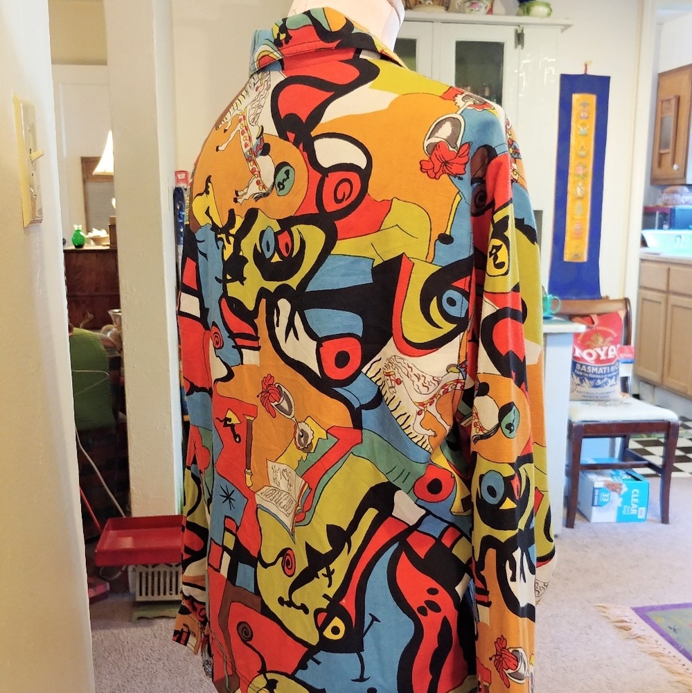 Multi-Colored Pop Art Light Jacket Button Down - image 3
